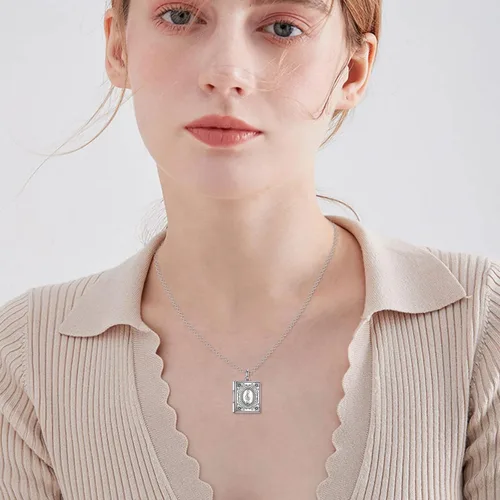 Miniatura 6 de Collar con medallón de fotos de plata de ley 925 con diseño de libro que sostiene fotos, regalos de cumpleaños para mujeres y madres
