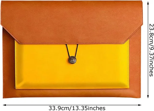 Miniatura 2 de Carpeta de archivos A4 de cuero de la PU Portafolio de la carpeta del sobre con 2 compartimentos marrón y naranja partido