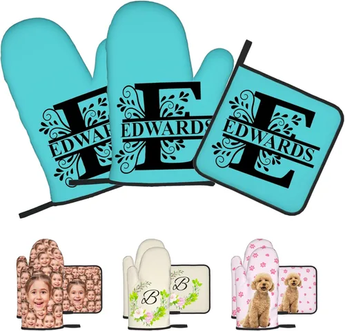 Miniatura 8 de Manoplas de horno personalizadas con soportes para ollas con nombre y foto personalizados, manoplas de horno resistentes al calor y al deslizamiento