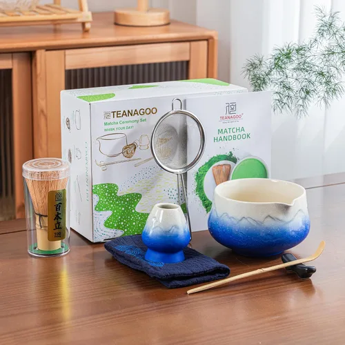 Miniatura 7 de TEANAGOO Juego de 7 batidores de matcha, juego de matcha azul, kit de polvo de matcha de ceremonia, juego de té matcha para hacer café con leche