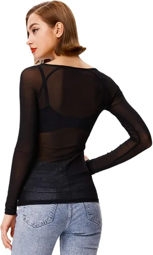 Miniatura 5 de Tops básicos de malla transparente de manga larga para mujer