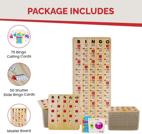 Miniatura 4 de MR CHIPS Tarjetas de bingo a prueba de atascos con ventanas deslizantes, 50 tarjetas de obturador reutilizables, 75 tarjetas de llamadas, 1 tablero