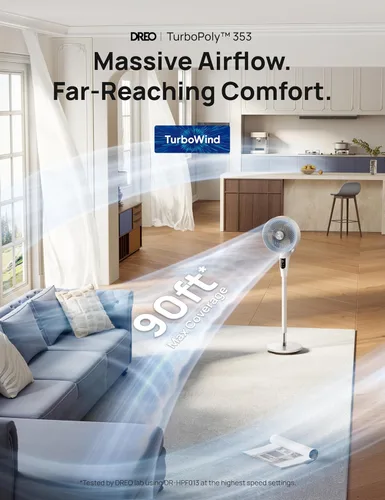 Miniatura 7 de DREO Ventilador para dormitorio, actualizado 2026, flujo de aire de 90 pies, ventilador silencioso de 20 dB, ventilador de pie oscilante de 90°