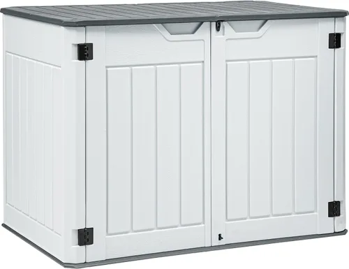 Miniatura 17 de YITAHOME - Cobertizo de almacenamiento horizontal al aire libre con puerta bloqueable en forma de X, cobertizo de herramientas de resina resistente