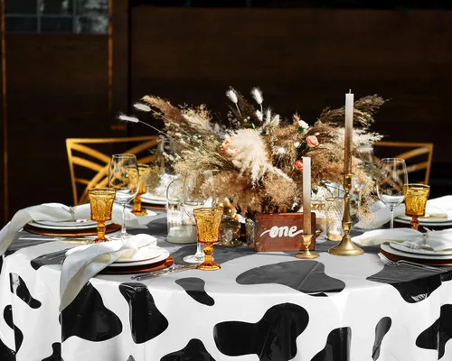 Miniatura 8 de Remagr Mantel redondo de plástico con estampado de vaca, 3 piezas, 84 pulgadas, desechable, con temática de vaca, para fiesta de cumpleaños
