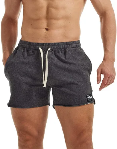 Miniatura 2 de AIMPACT Pantalones cortos deportivos para hombre, pantalones cortos de algodón con bolsillos para entrenamiento de culturismo