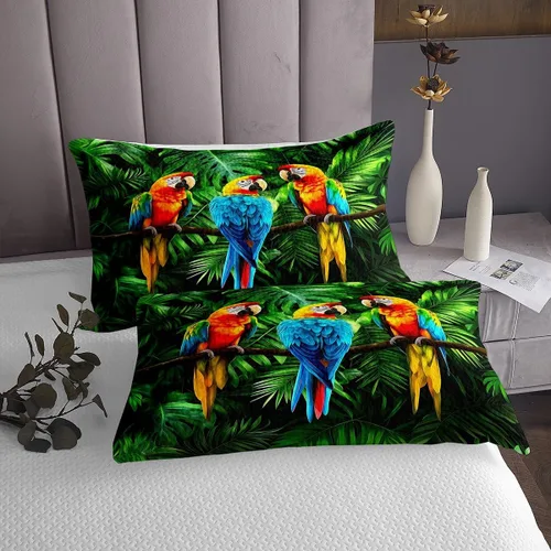 Miniatura 4 de Erosebridal Juego de colcha de loros con plumas de animales en acuarela, juego de colcha de hojas de palma, plantas tropicales, pájaros, cómodo