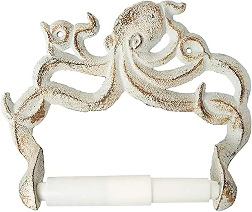 Miniatura 6 de Comfify Soporte de papel higiénico de pulpo de hierro fundido marrón óxido - Cabina náutica Rust Brown octopus; cast iron; 6.69"H x 8.07"L; holds