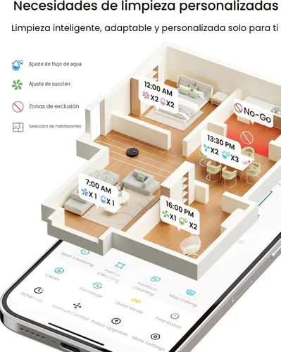 Miniatura 6 de Lefant LiDAR Robot Aspirador y Trapeador Combo, 75 días de autovaciado, 6000Pa potente Scution, mapeo de varios pisos, zonas prohibidas, 140 minutos