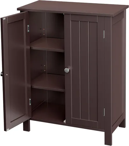 Miniatura 12 de SUPER DEAL Armario de almacenamiento moderno para el suelo del baño con estante ajustable y doble puerta a prueba de óxido, para sala de estar