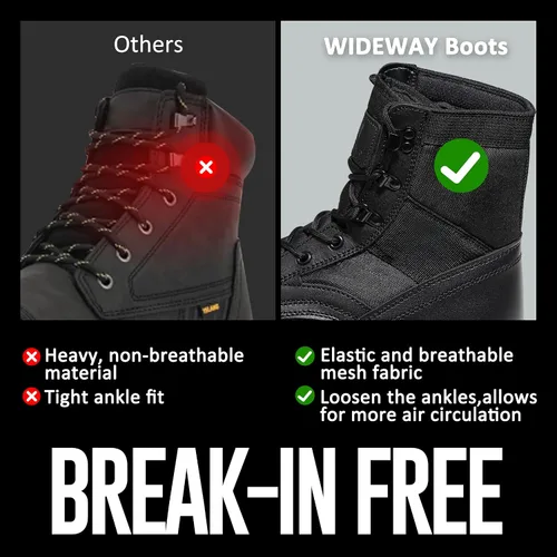 Miniatura 21 de Botas militares de WIDEWAY para hombres, botas de combate de jungla tácticas de cuero resistente al deslizamiento, negras, para hombres, todo