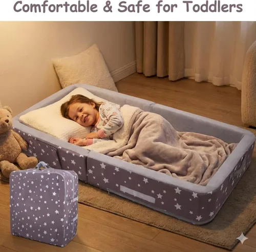 Miniatura 2 de Cama plegable para niños pequeños con lados, cama plegable para niños de 18 meses a 5 años (rectangular, corona)