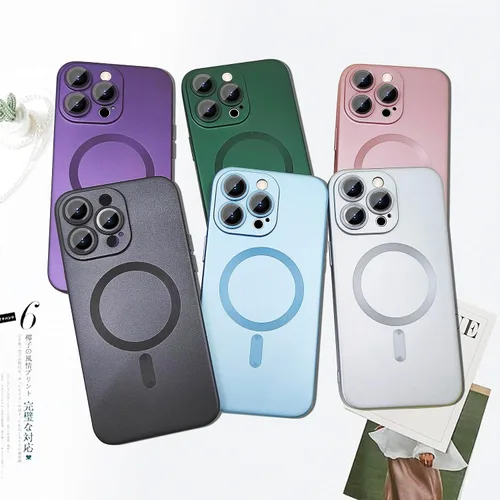 Miniatura 6 de ankofave Funda magnética para iPhone 13 Pro Max para mujer, diseño mate de lujo suave con brillo metálico con protector de lente de cámara
