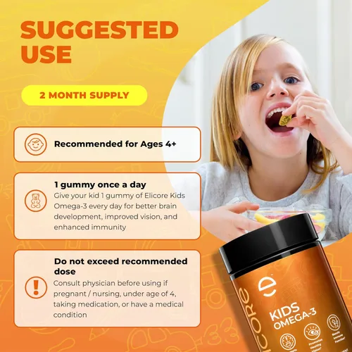 Miniatura 6 de Gomitas Omega 3 prémium para niños, aceite de pescado con sabor a naranja para niños, gomitas Omega 3 para niños, sin eructos de pescado, apoyo