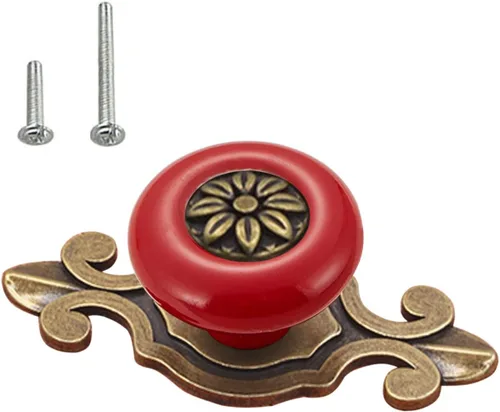 Miniatura 21 de HUAMULAN Paquete de 10 Pomos de Cerámica Retro, Tiradores Vintage para Cómoda Cocina con Pétalos para Gabinete, Base de Aleación de Zinc, Placa