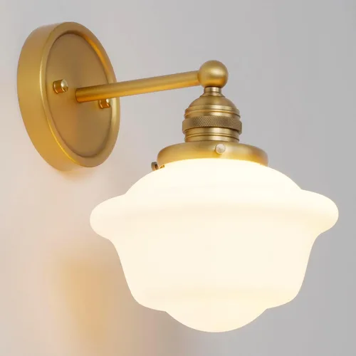 Miniatura 10 de Apliques de Pared Dorados de 2 Luces, Aplique de Pared Vintage para Baño con Vidrio Esmerilado de Doble Brazo de Latón, Luz de Tocador para Baño