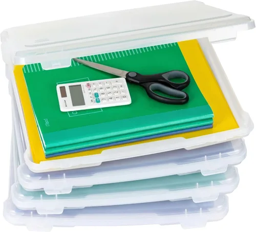 IRIS USA Caja Organizadora de Almacenamiento para Juegos de Mesa y Manualidades con Tapa de Cierre a Presión, Paquete de 4 Contenedores de Plástico