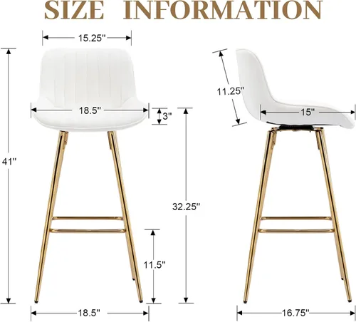 Miniatura 3 de CIMOO Juego de 2 taburetes giratorios de bar de terciopelo con patas doradas, sillas de bar de 30 pulgadas con respaldo, taburetes de bar beige