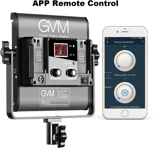 Miniatura 8 de GVM - Luces de video bicolor LED con función de aplicación, CCT variable 2300K-6800K y 10% -100% de brillo con pantalla digital para grabación