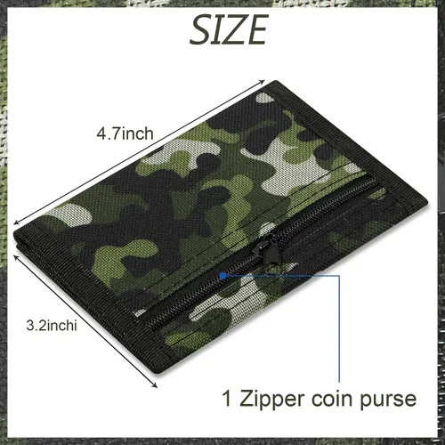 Miniatura 4 de Carteras de 3 piezas para niños y niñas de 6 a 18 años, billeteras de lona triples con adhesivo y bolsillo con cremallera para adolescentes, regalo