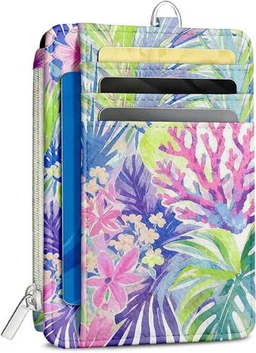 Miniatura 15 de Cartera delgada para mujer - Soporte para tarjetas de crédito con bloqueo RFID, cartera de piel sintética con ventana de identificación y bolsillo