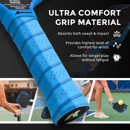 Miniatura 5 de AKS Performance Series Pickleball Paddles Set - Toray T700 Raw Carbon Fiber Pickleball Paddle with Friction Surface, 16mm Powerful Polymer Core, Azul