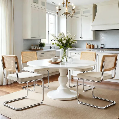Miniatura 6 de Zesthouse Juego de 2 sillas de comedor de ratán natural, sillas de comedor modernas de mediados de siglo con respaldo de madera maciza y base