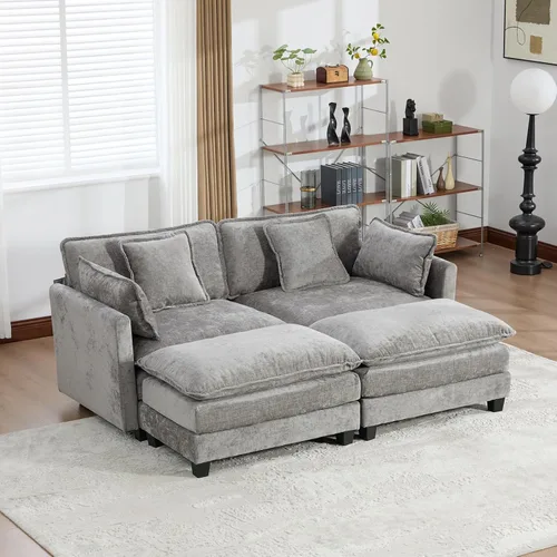 Miniatura 88 de Sofá modular negro de 111.5 pulgadas, sofás seccionales grandes de 3 plazas para sala de estar, sofá nube de tela de felpilla de gran