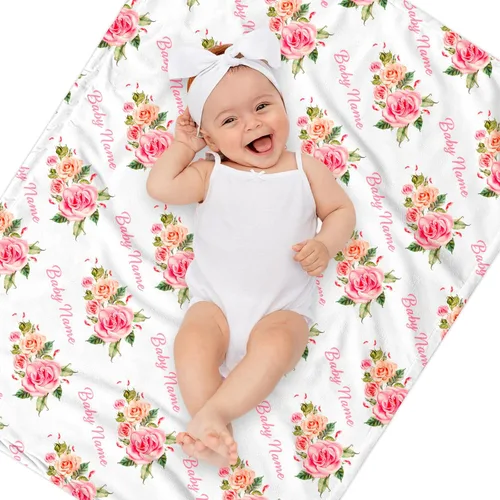 Miniatura 2 de Mantas de bebé personalizadas para niñas con nombre, manta de rosa rosa para bebé, niña, recién nacida, artículos esenciales imprescindibles