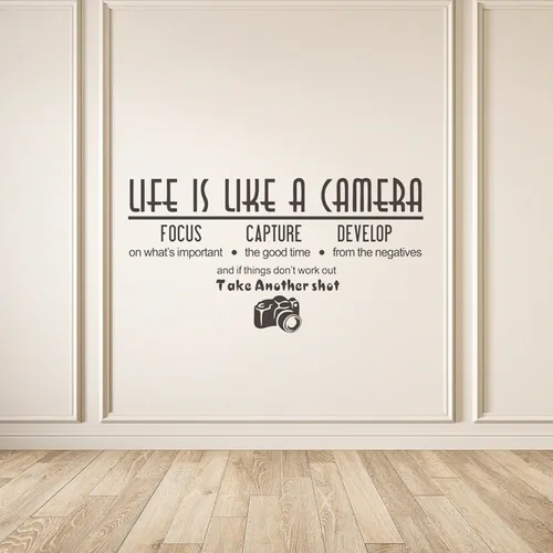 Miniatura 8 de Adhesivo decorativo para pared, diseño de la vida artística es como una cámara, vinilo con cita de fotografía, decoración de pared extraíble