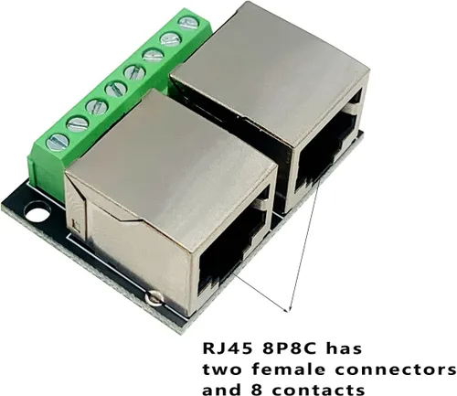 Miniatura 3 de 2 unids RJ45 Ethernet Dual Hembra Terminal Breakout Board,0.138 in Paso 8Pin RJ45 Tornillo Conector Junta Adaptador Terminal de Red