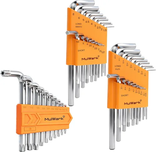 Miniatura 12 de MULWARK Juego de llaves Allen plegables de 17 piezas Sistema métrico y estándar SAE – Herramienta de llave 2 unidades hexagonales portátiles