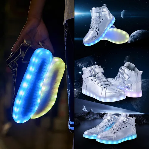 Miniatura 5 de Zapatos con luz LED para niños, tenis de caña alta para niños y niñas, zapatos de baile hip-hop para Halloween, fiesta de Navidad con carga USB