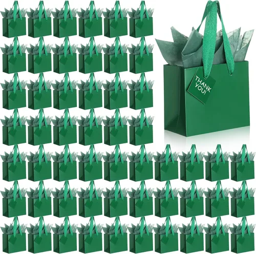Miniatura 24 de Qilery 50 bolsas de regalo de papel de boda a granel con papel de seda, pequeñas bolsas de regalo con asa y etiquetas para cumpleaños, bodas