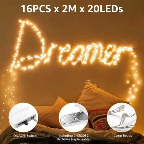 Miniatura 3 de Olafus Paquete de 16 luces de hadas blancas cálidas que funcionan con pilas, mini tira de luces de alambre de cobre de 7 pies, 20 luces LED