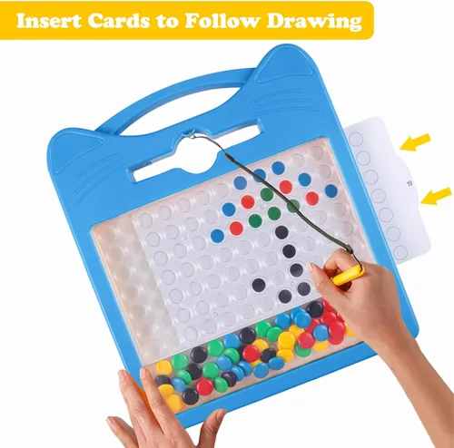 Miniatura 4 de Tablero magnético de dibujo para niños, tablero magnético de garabatos para niños pequeños con cuentas y 2 rotuladores, juguetes magnéticos de arte