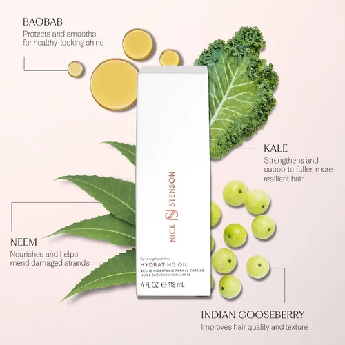 Miniatura 4 de Aceite hidratante, sella la humedad mientras suaviza la capa exterior del cabello y añade brillo, formulado con baobab, col rizada y neem, libre