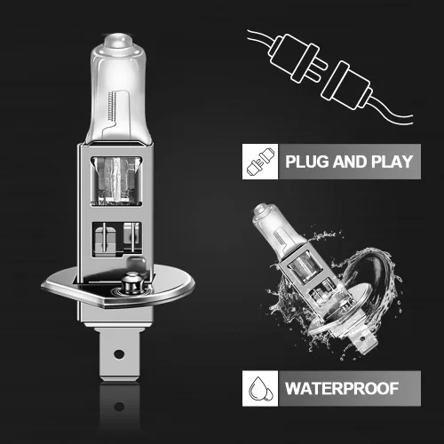 Miniatura 5 de WinPower Bombilla halógena H1 para faros delanteros, luz blanca cálida súper brillante de 55 W 4300 K, luz antiniebla de haz alto y bajo, lámpara