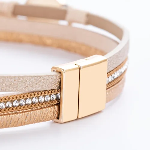 Miniatura 102 de FANCY SHINY - Pulsera de cuero estilo bohemio, pulsera de cuentas de cristal con cierre magnético, regalos de joyería para mujer