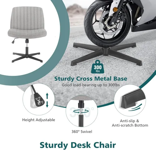 Miniatura 6 de OLIXIS Sillas de patas cruzadas, sin brazos, sin ruedas, asiento ancho, altura ajustable, giratorio, acolchado, tela acolchada, asiento de tela