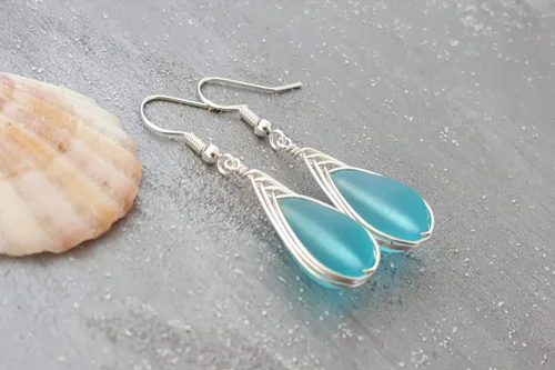 Miniatura 61 de Yinahawaii Handmade Sea Glass Earrings, Hawaiian Jewelry, Wire Braided Earrings Teardrop Earrings, Beach Jewelry Sea Glass Jewelry For Women Cobalt