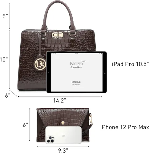 Miniatura 4 de Dasein Bolsos de mano para mujer, bolsos de mano con asa superior, bolsos de trabajo, bolsos de hombro con embrague a juego, juego de 2 piezas