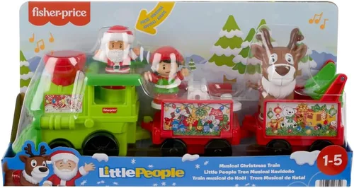 Miniatura 6 de Fisher-Price Little People - Tren musical navideño para niños pequeños con figuras de Santa, elfo y reno para juego de rol para niños de 1+ años