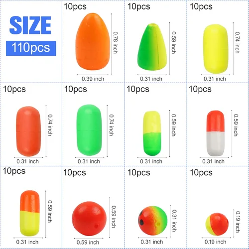 Miniatura 2 de 110 unids/caja de pesca flota de espuma bala flotadores bolas flotador de pesca Bobber flotador de espuma ovalada para trucha bagre lucioperca arnés