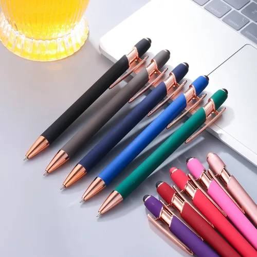Miniatura 6 de 12 unidades 2 en 1 bolígrafo con punta de lápiz capacitivo, 1,0 mm de tinta negra, bolígrafo metálico con punta de lápiz capacitivo para pantallas
