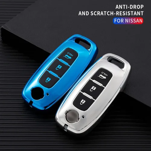 Miniatura 6 de ontto Funda para llave de coche para Nissan Ariya Pathfinder Kicks X-Trail Rogue 2023 Smart Remote Key Fob Holder Soft TPU Key Bag Anti-arañazos Azul
