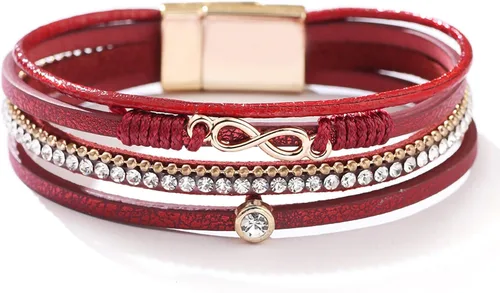 Miniatura 41 de Fesciory - Pulsera de leopardo para mujer, estilo bohemio de cuero multicapa con perlas de cristal