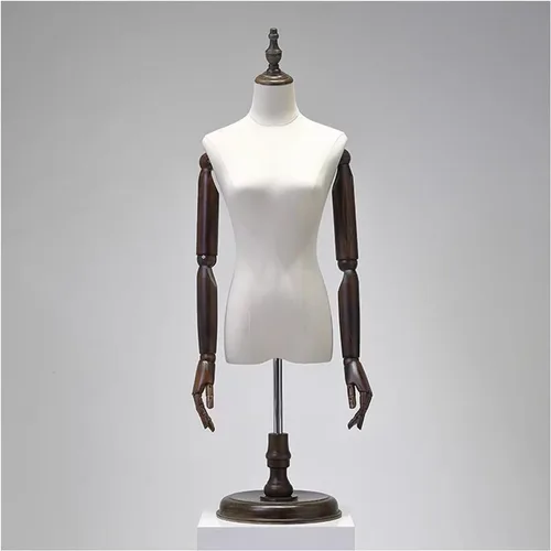 Miniatura 8 de Maniquí de forma de vestido femenino con soporte de metal ajustable, base de madera, cabeza y brazos desmontables giratorios para exhibición Con