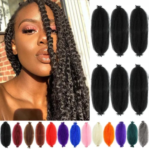 Miniatura 33 de Cabello afro trenzado elástico color marrón claro de 16 pulgadas, paquete de 3 T27, cabello afro preesponjado y trenzado elástico, cabello afro