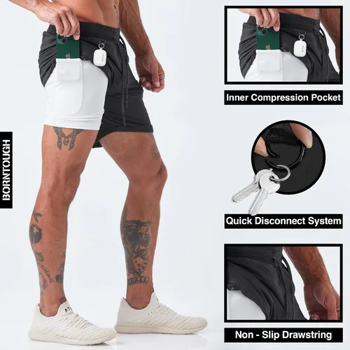 Miniatura 2 de Born Tough Pantalones cortos de entrenamiento de gimnasio para hombre, entrepierna de 7 pulgadas, pantalones cortos de culturismo atléticos